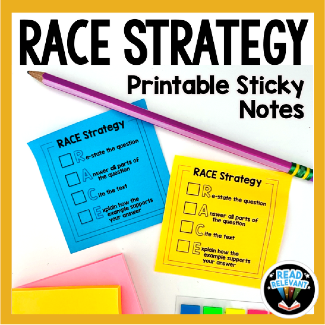 RACE Writing Strategy Checklist Sticky Notes