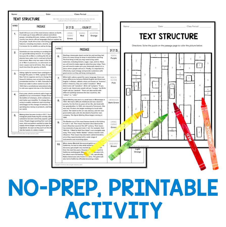 Color Coding Text Structure Examples Text Structure Color by Number – Read Relevant