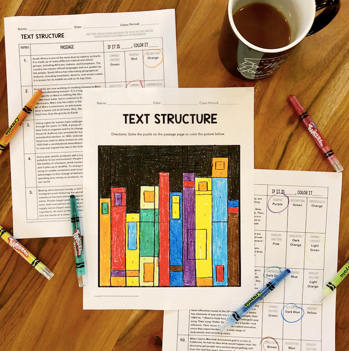 Color Coding Text Structure Examples Text Structure Color by Number – Read Relevant