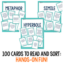 Load image into Gallery viewer, Figurative Language Sort Activity 100 Card Sorting Game Simile, Metaphor &amp; more
